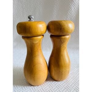Vintage Wood Salt & Pepper Grinder Set 6.5” Tall Bamboo Mid Century Modern Style